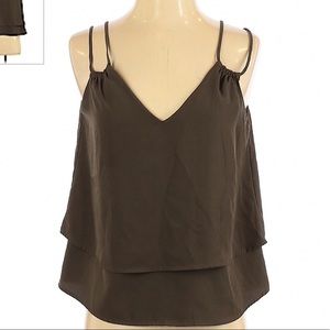 Olive green low cut spaghetti double strap top